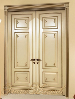 Нестандартные двустворчатые межкомнатные двери из массива цвета слоновая кость